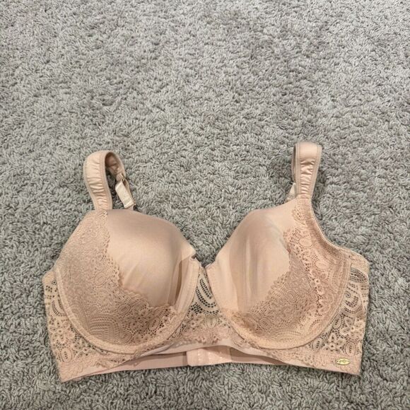 Jessica Simpson Push Up Bra Size 38D Beige Lace Trim‎ Wireless Full Coverage - Picture 2 of 9